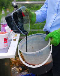 Pouring woad paste into vat